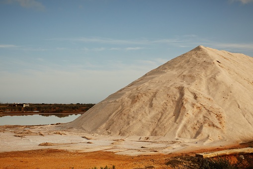 A number of Faro salt flats where sea salt is made and harvested in a rural area
