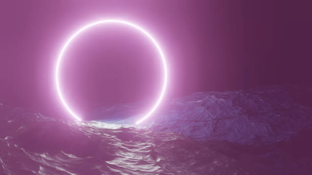 istock 3D rendering of stunning triangle neon circle shape in ocean water 1453597961