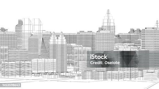 istock Wireframe Cityscape,Low-polygon cities and buildings,In the city's business district, a tall structure There are rivers and roads.,3d rendering 1453598643