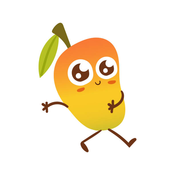 Happy Mango Fruit Cartoon Character On White Background Stock Illustration  - Download Image Now - iStock