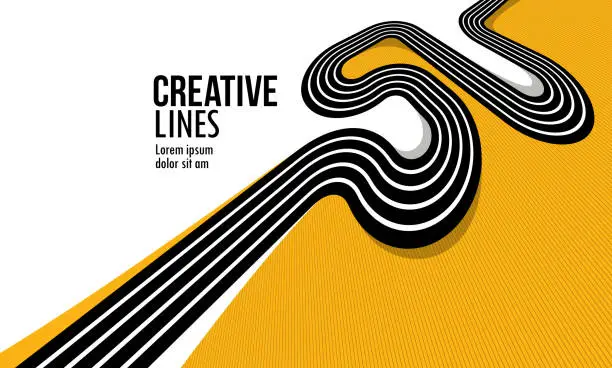 Vector illustration of Creative lines vector abstract background, 3D perspective linear graphic design composition, stripes in dimensional rotation poster or banner.