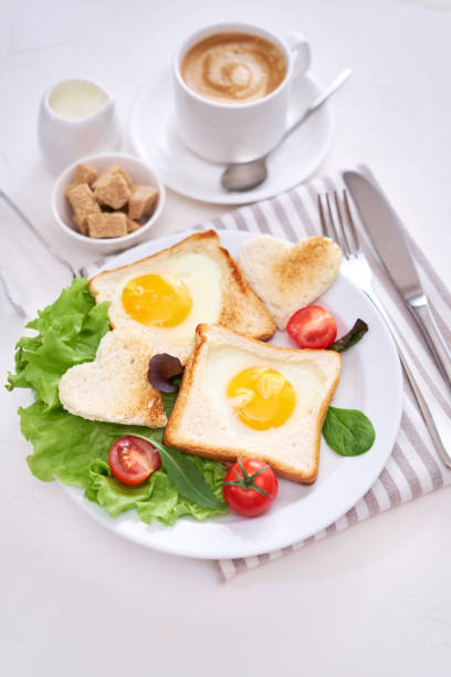 istock Fried Egg on Toast Bread and cup of fresh hot coffee on light grey background 1453609057