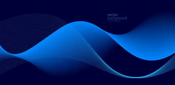 Vector illustration of Flowing dark blue curve shape with soft gradient vector abstract background, relaxing and tranquil art, can illustrate health medical or sound of music.