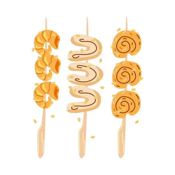 Vector illustration of Delicious seafood kebab