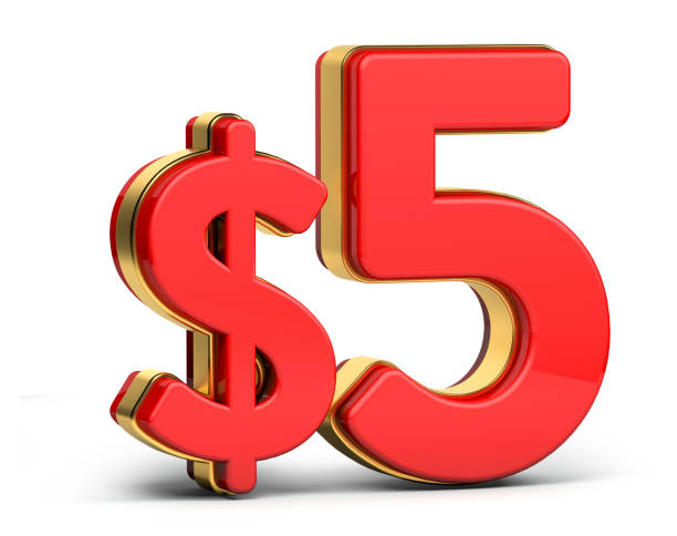 istock 3d golden $5 isolated on background. 3d illustration. 1453610977