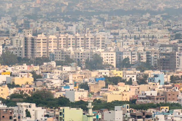 istock Aerial view of the densely packed concrete buildings 1453611882