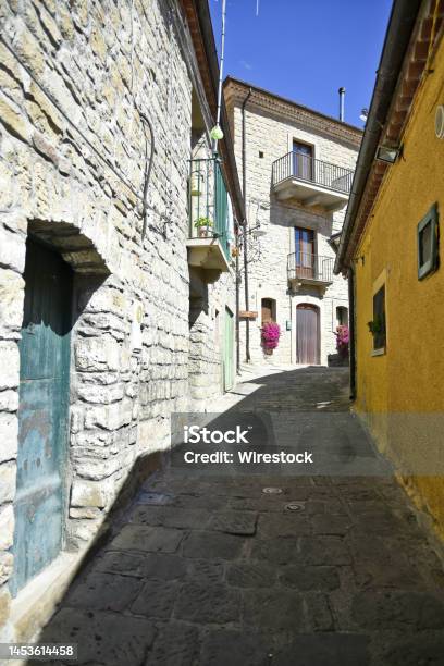 Vertical View Of Narrow Streets And Historical Buildings In Basilicata Region Castelmezzano Italy Stock Photo - Download Image Now