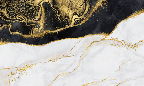 abstract background, texture of artificial black and white marble with gold veins, decorative marbling, fashionable stone, marbled surface stock photo