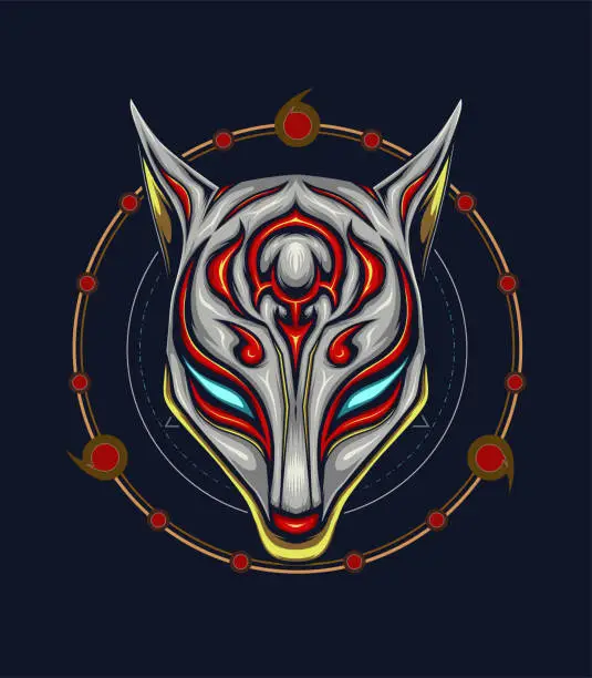 Vector illustration of The Kitsune with Ornaments Illustration for your business or merchandise