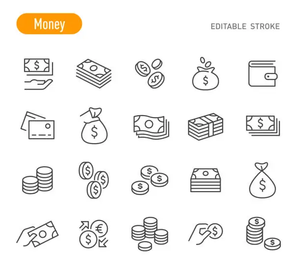 Vector illustration of Money Icons - Line Series - Editable Stroke