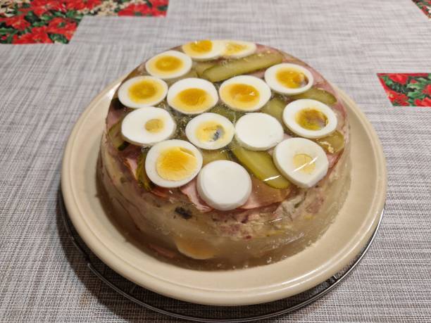 The aspic is prepared for New Year's celebration photo Aspic, home made, celebration food, party food aspic stock pictures, royalty-free photos & images