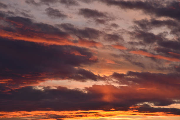 istock Sunset evening. Beautiful clouds on the horizon. Evening sunset and red-blue clouds and sun. 1453623371