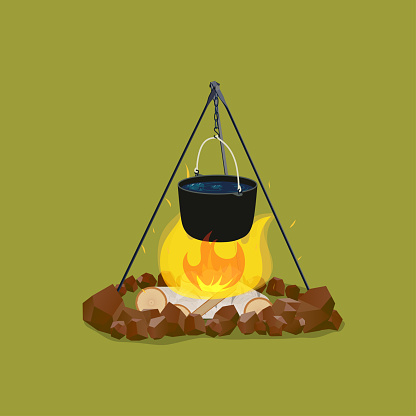 Camping pot over bonfire