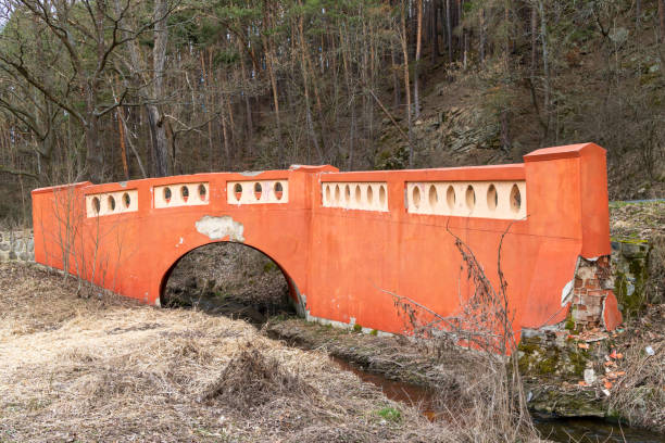 istock Red bridge near Nepomuk, Czech Republic 1453625346