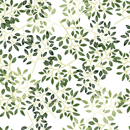 Hand drawn branches with leaves seamless pattern. Botanical sketch background. Decorative forest twig endless wallpaper. Design for fabric, textile print, wrapping, cover. Vector illustration