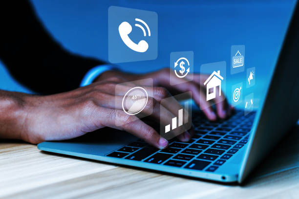 istock Broker. real estate agent hand working on laptop computer with virtual financial icon diagram, sell house, business finance, internet data technology, digital marketing, social network concept 1453628605