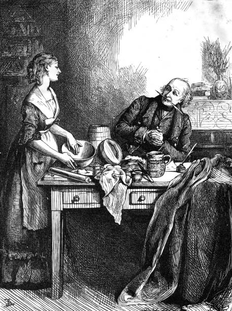 ilustrações de stock, clip art, desenhos animados e ícones de tom pinch and ruth pinch talk martin chuzzlewit 19th century illustration - charles dickens victorian style author men