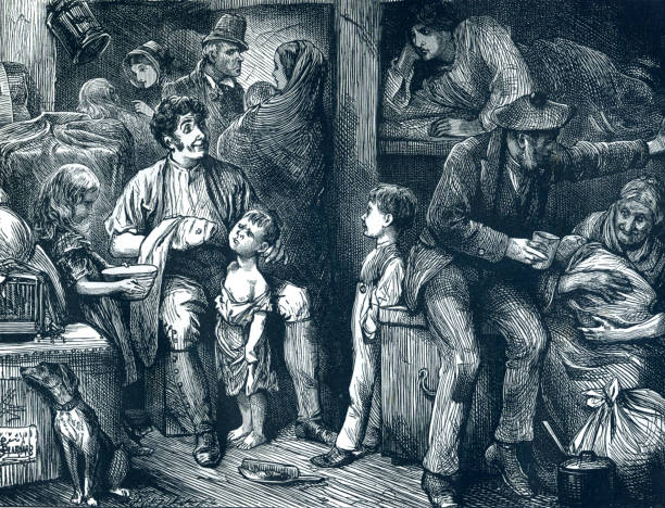 na pokładzie statku "screw" podróżującego do ameryki martin chuzzlewit 19-wieczna ilustracja - charles dickens victorian style author men stock illustrations