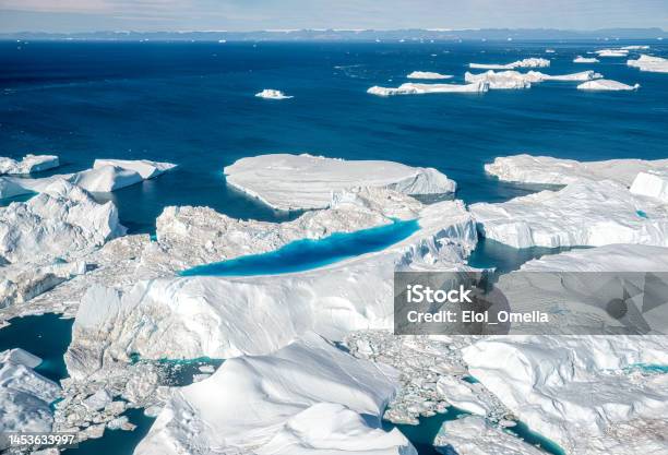 Aerial View Of Icebergs On Arctic Ocean In Greenlanddisko Bay Stock Photo - Download Image Now