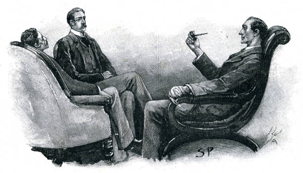 Sherlock Holmes Dr Watson smoking pipe original illustration 1893 Sherlock Holmes, a fictional detective created by British author Arthur Conan Doyle. 

A "consulting detective" Holmes is known for his observation, deduction, forensic science and logical reasoning. opium stock illustrations