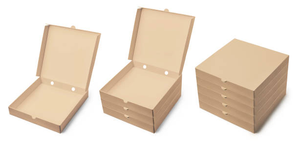 istock Collection of carton pizza boxes on white 1453639897