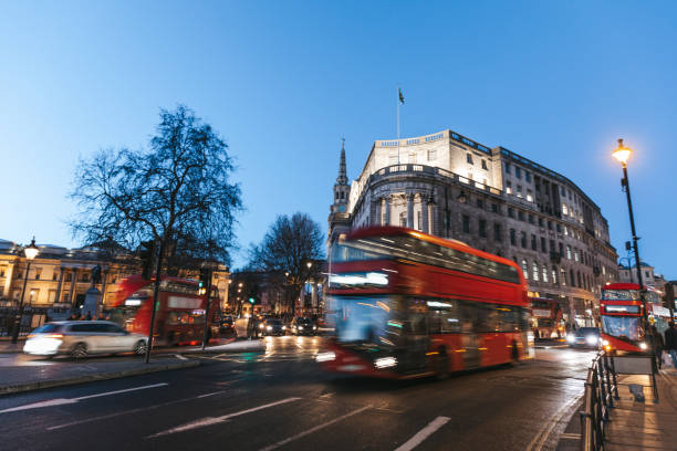istock Traffic in London with a blurred double decker bus 1453643097