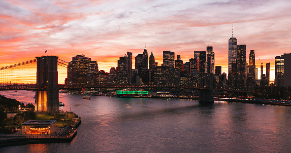 New York skyline during a beautiful seen from Manhattan Bridge.