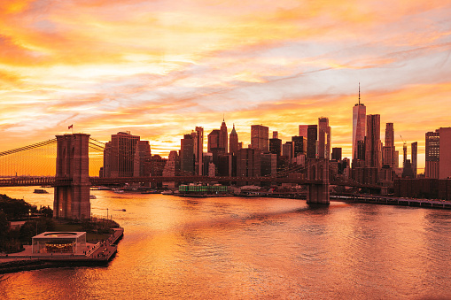 New York skyline during a beautiful seen from Manhattan Bridge.
