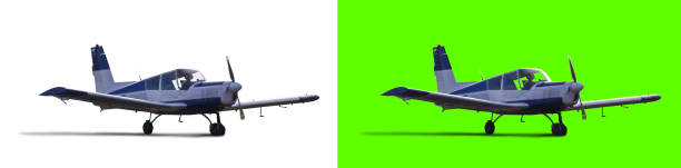 istock Ultralight plane cesna with pilot on ground, isolated on white and green screen 1453645327