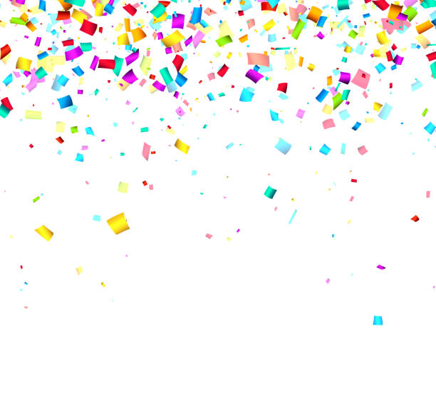 istock Falling colorful cut out ribbon confetti background with space for text. 1453647260