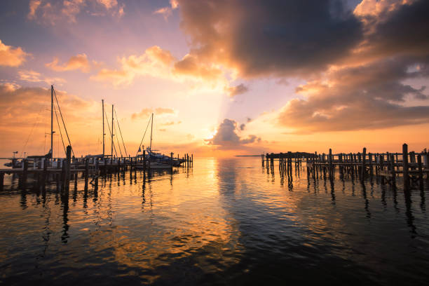 um nascer do sol espetacular em bimini, bahamas - north bimini - fotografias e filmes do acervo