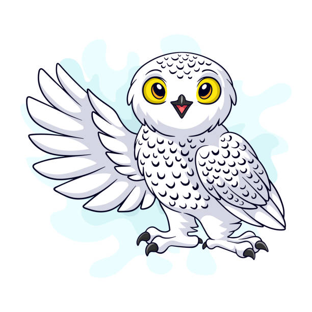 мультяшная арктическая сова на белом фоне - owl snowy owl snow isolated stock illustrations