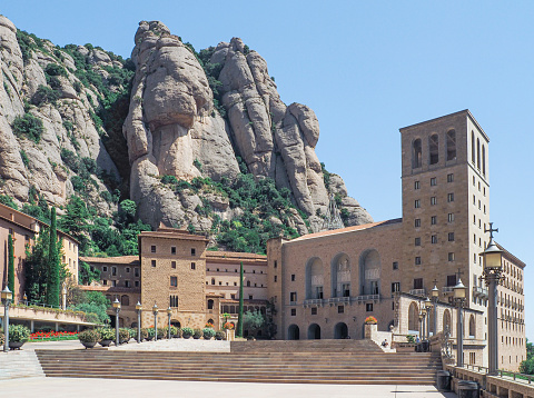 Front view of the Monastery in the province of Barcelona, Catalonia.
