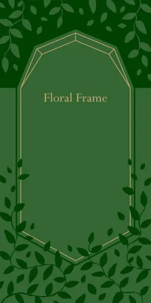 Vector illustration of Vertical blank floral frame template with leaves