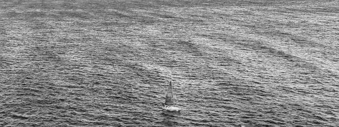 Single sailboat at sea
