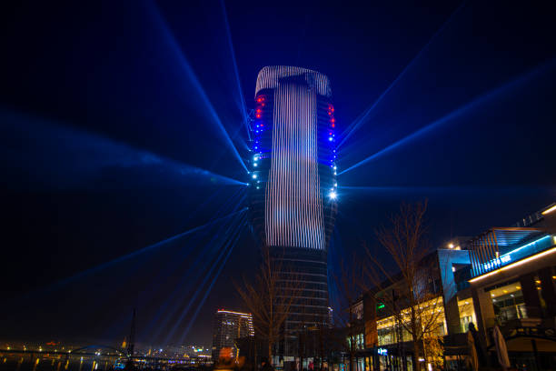 01 January 2023, Belgrade, Serbia, Beautiful fireworks in Belgrade Waterfront on New Year's Eve 2023