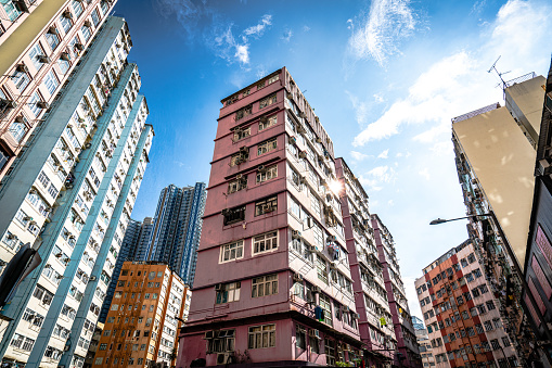 Building facade in Kwun Tong, Hong Kong, residential real estate