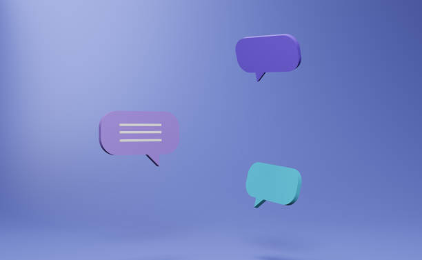 istock 3d rendering Illustration of a chat. Messages bubbles with a blue background, Communication concept 1453655493