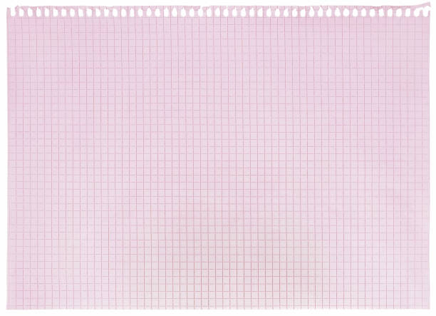 istock Checked spiral notebook page natural paper background isolated old aged pink chequered ring binder sheet flat lay A4 copy space horizontal squared pattern maths notepad torn out stapled blank empty blocknote notepaper closeup school concept large macro 1453657748