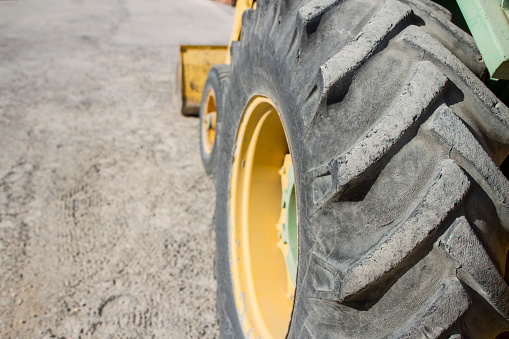 Yellow Cement Truck in new road construction