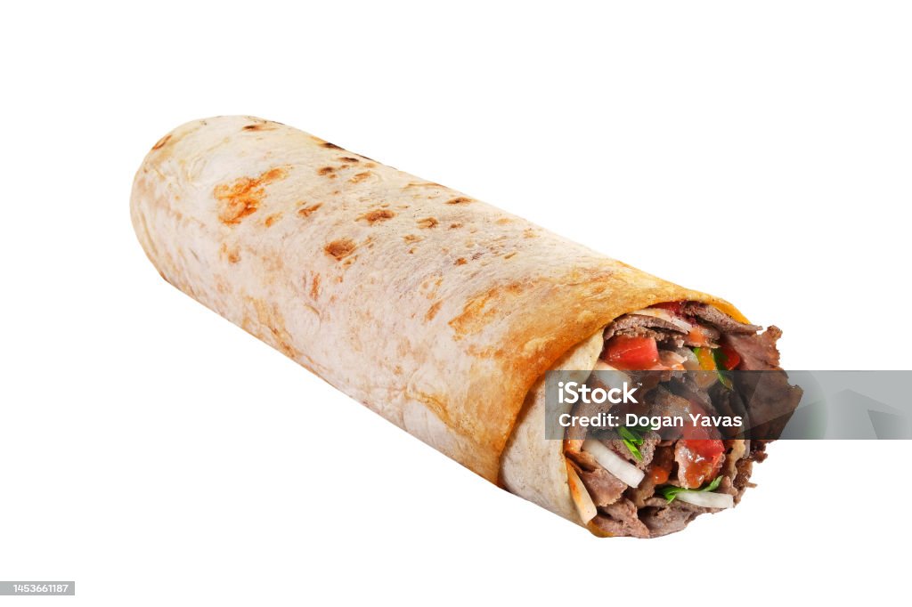 Turkish wrap meat doner, Et Dürüm Wrap Sandwich Stock Photo