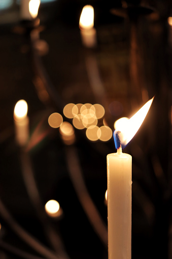 Candles of remembrance lit in an Anglican Cathedral at Christmas time