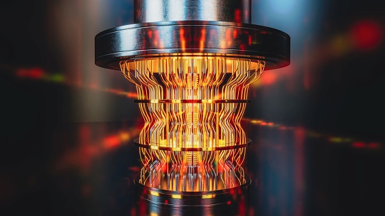 Una unidad de computadora cuántica brillante futurista, renderizado 3d photo