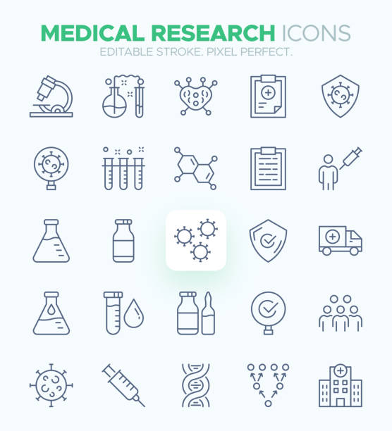 medical research icons - gesundheitswissenschaft, klinische studien und biomedizinische forschungssymbole - labor stock-grafiken, -clipart, -cartoons und -symbole