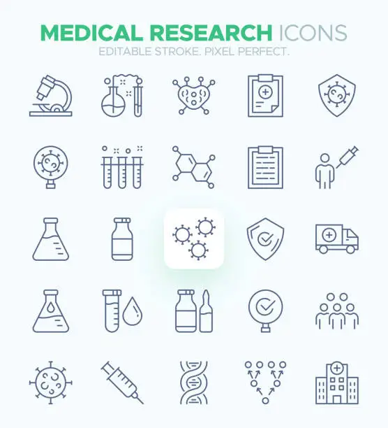 Vector illustration of Medical Research Icons - Health Science, Clinical Trials and Biomedical Resarch Symbols