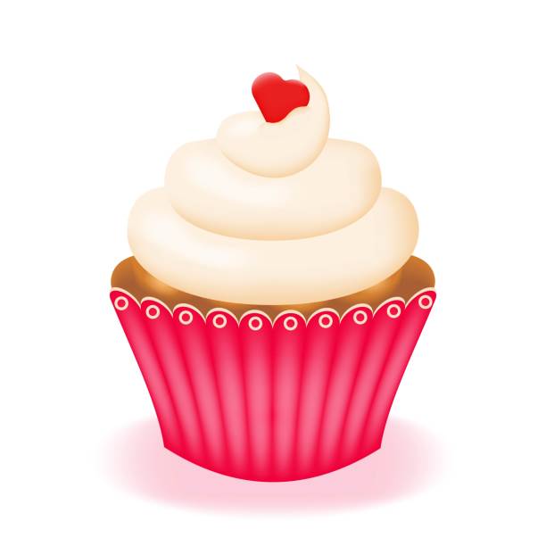 istock Cupcake, cake with cream in pink paper cup isolated on white background. Sweet pastry with whipped cream and chocolate. Vector illustration. 1453665530