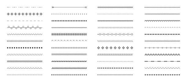 Stitch stitches vector set. Stitched repeated seams big collection. Sewing machine stitches. Seam line seamless pattern for fabric structure. Stitch stitches vector set. Stitched repeated seams big collection. Sewing machine stitches. Seam line seamless pattern for fabric structure. The texture of edge of embroidery fabric. Seam stock illustrations