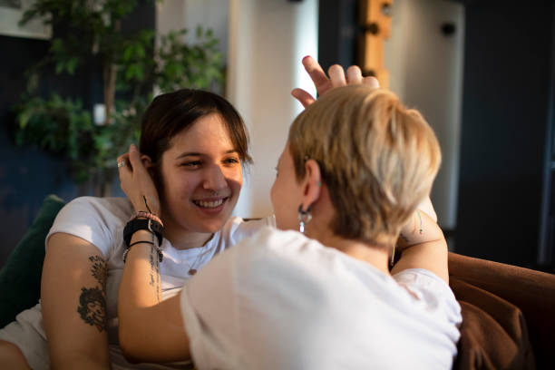 istock Lesbian couple enjoying time together at home 1453674246
