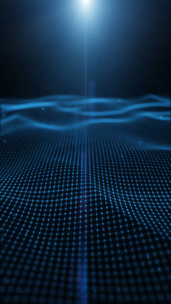 istock Futuristic flying over 3D blue digital landscape mountain terrain abstract technology background. 1453674449