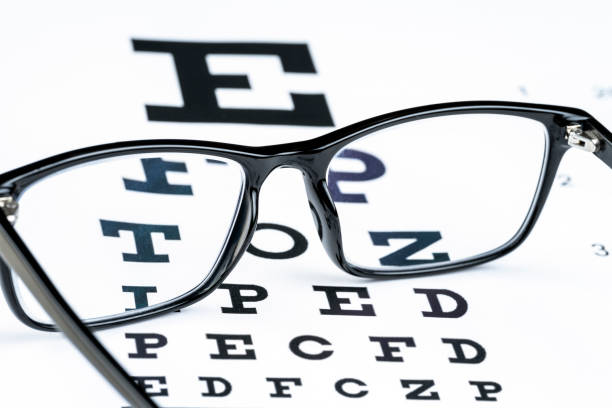 istock CLOSE UP OF MODERN READING GLASSES ON SNELLEN EYE CHART. VISUAL ACUITY OPTICAL TEST. SELECTED FOCUS. 1453676195